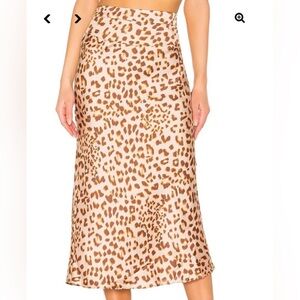 Free People Leopard Print Satin Midi Skirt